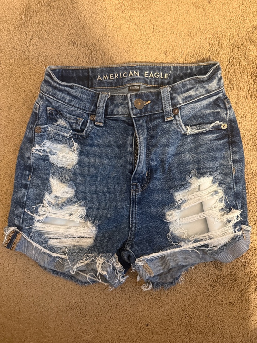 American Eagle Outfitters Distressed Dark Blue Denim Cutoff Shorts